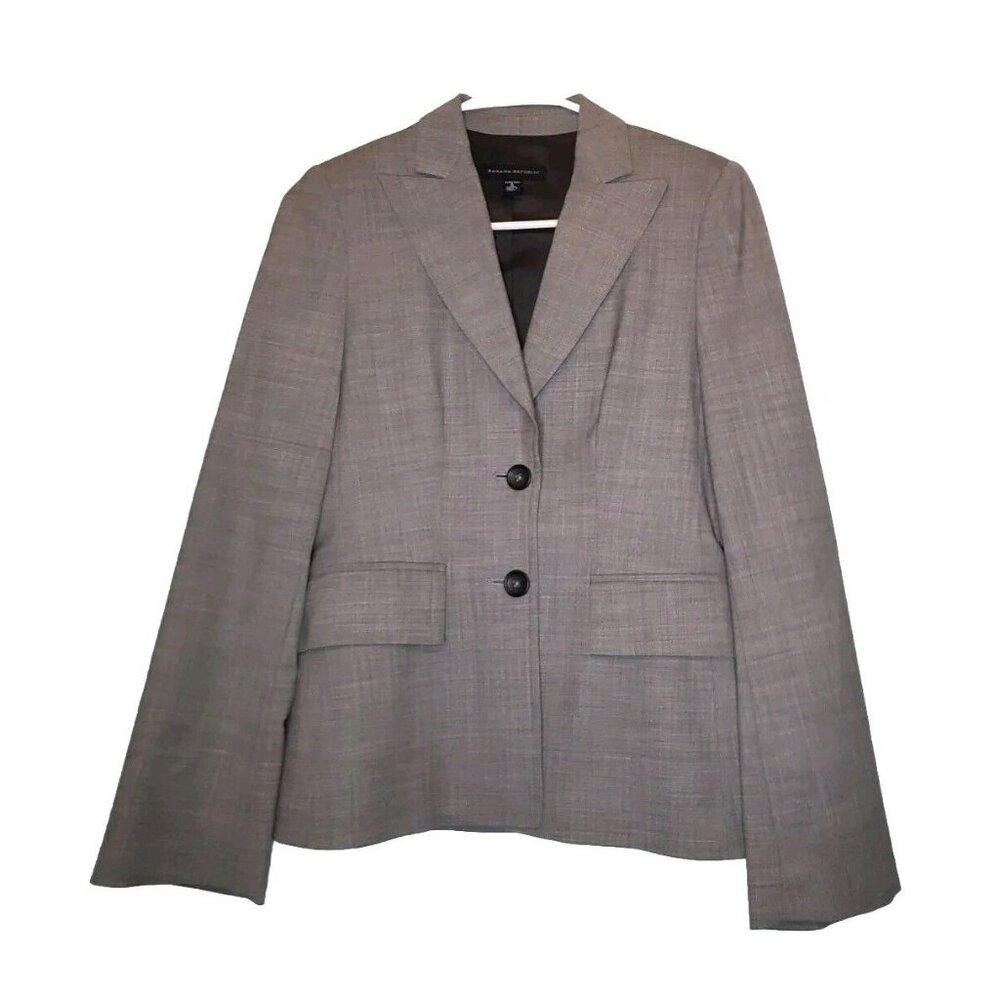 Banana Republic Women 0 Blazer Jacket Gray Wool Stretch Blend Italy Button Front